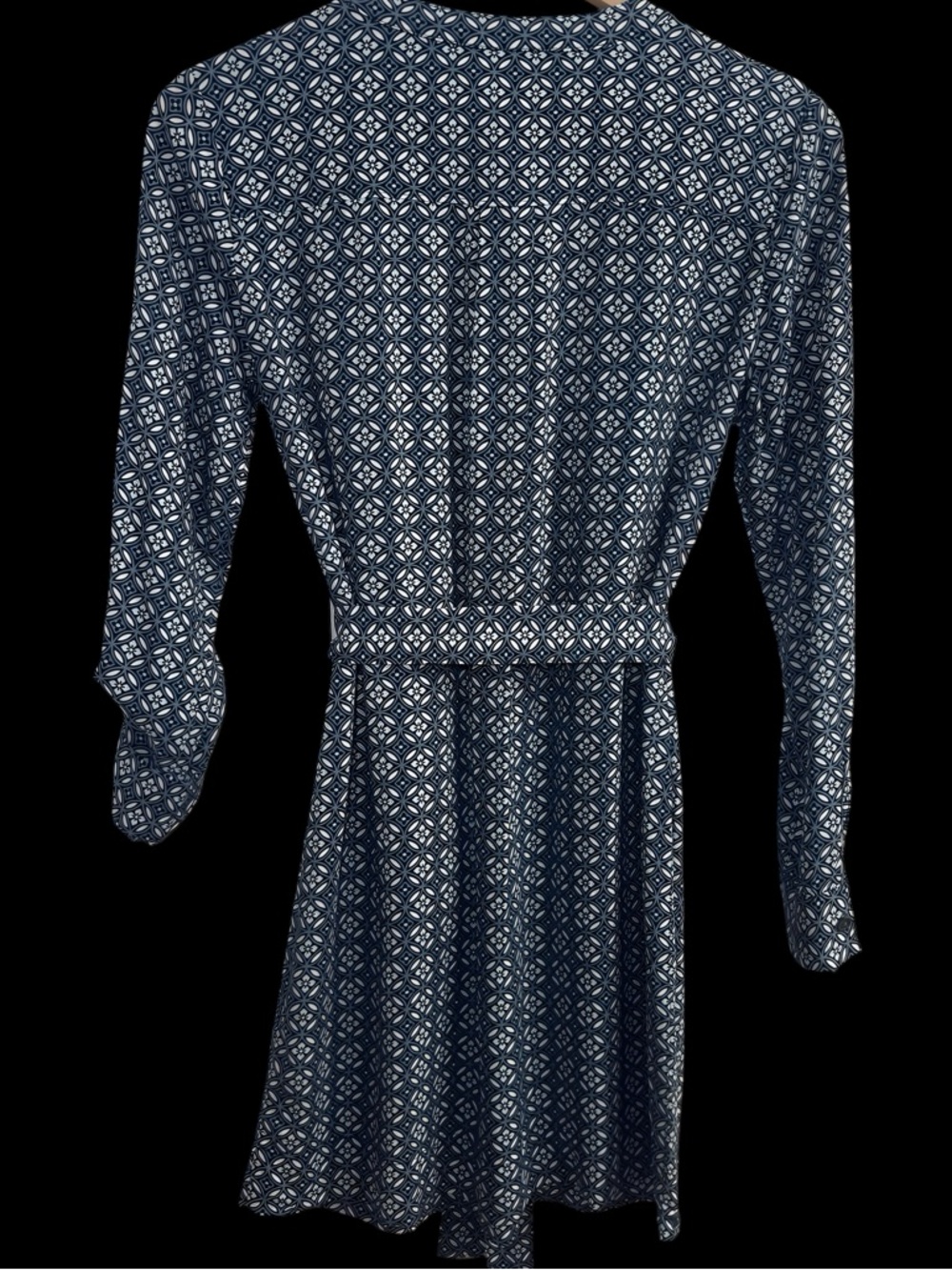 Banana Republic Blue Geometric Safari Shirt Dress Roll Tab Sleeves & Tie Waist 4 - Picture 11 of 13